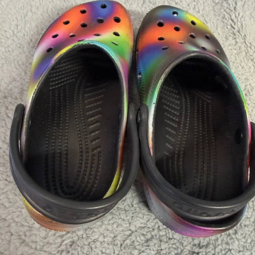 CROCS Classic Solarized Rainbow Clogs Kids  US J 2 Tie Dye Slip On Water Beach